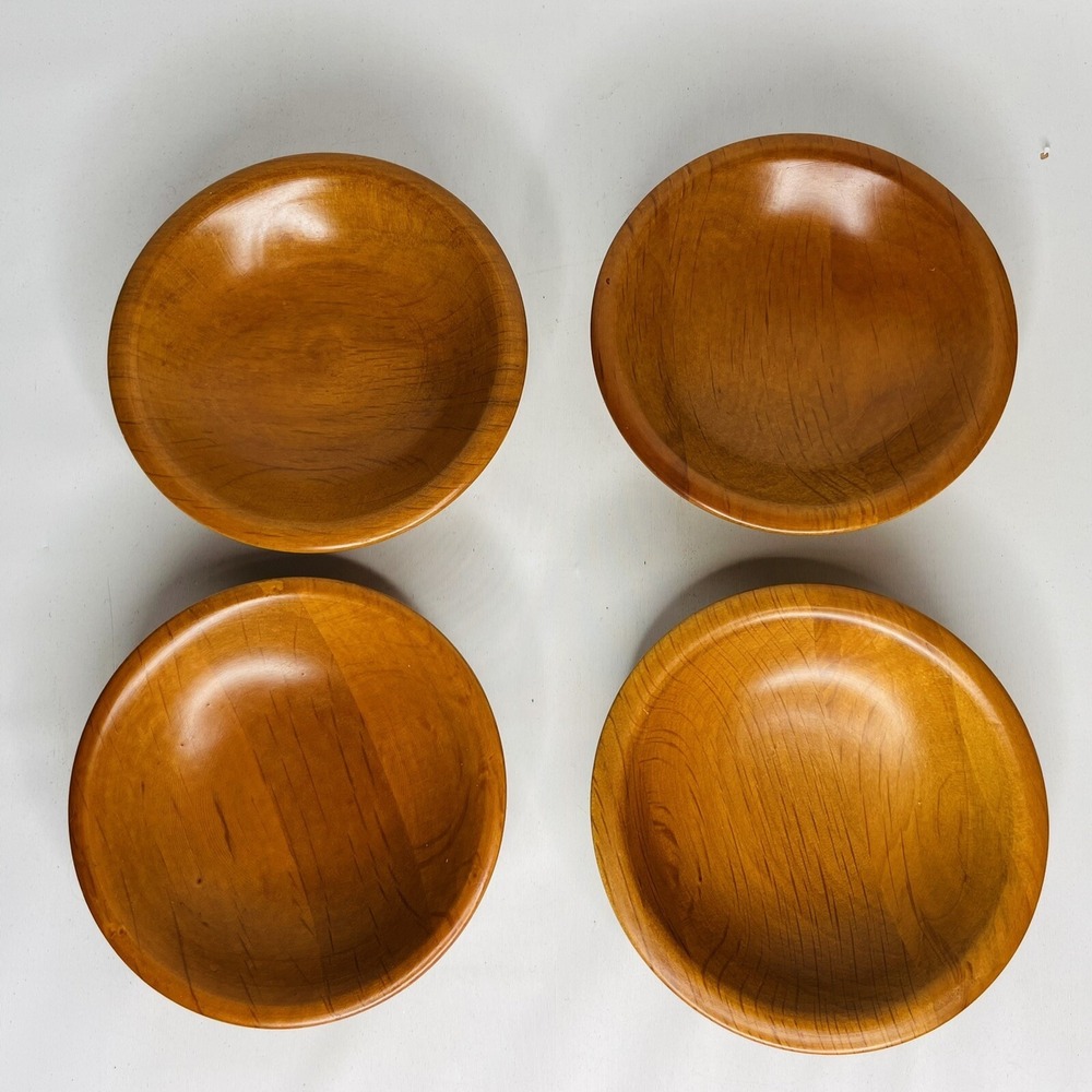 Milbern Prep‎ Pinch Bowls Olive Wood Solid 2.5 oz each Set Of 4 Signed